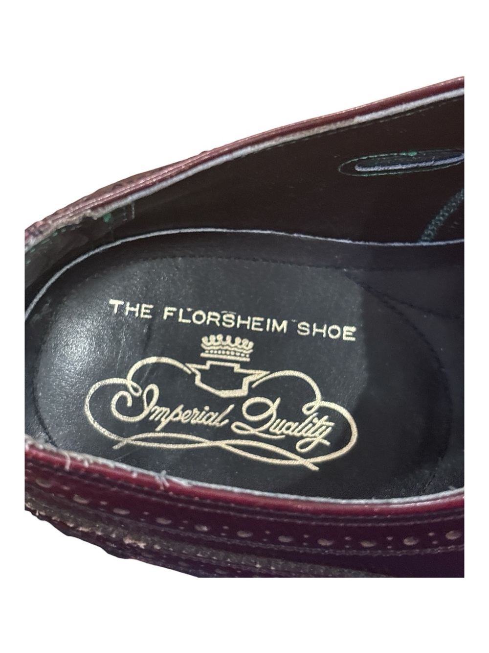 60s-70s FLORSHEIM ROYAL IMPERIAL OXBLOOD LEATHER WINGTIP SHOES W DUST COVER 13D - Picture 10 of 12